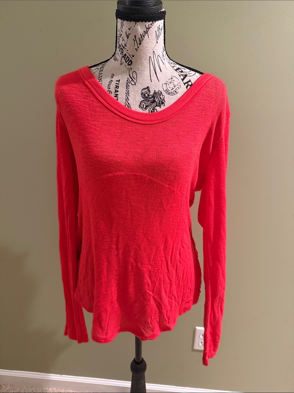 Free People Lightweight Scoop Neck Long Sleeve Top - Red